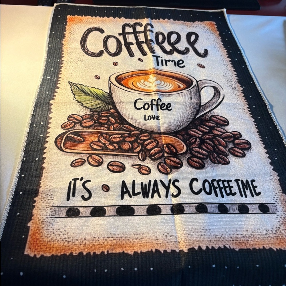 Set of 2 Coffee Time Decorative Kitchen Towel - Brown & Black